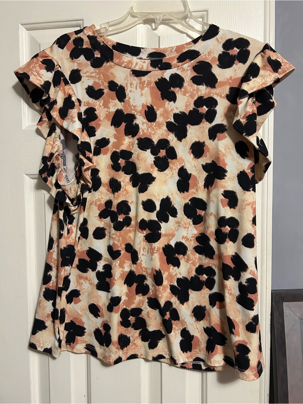 LuLaRoe Ruffle Sleeve Leopard Print Top - Black & Tan LeeAnne